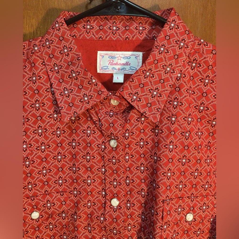 Panhandle Shirt Womens Large Red Western Pearl Snap Long Sleeve Bandana Print - Picture 2 of 4